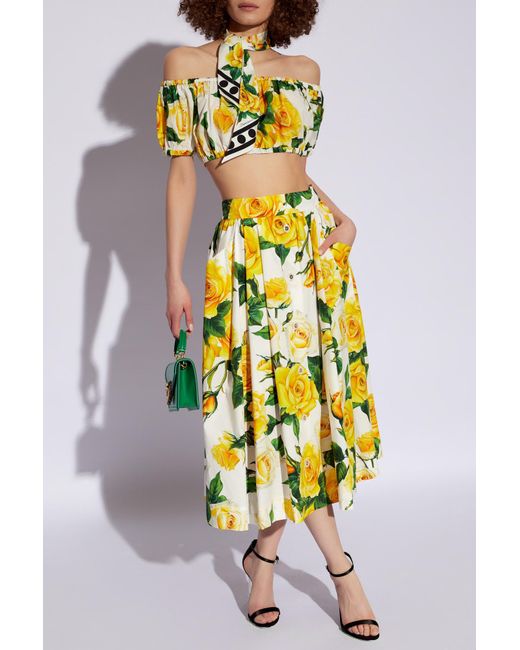 Dolce & Gabbana Yellow Skirt With Floral Motif,