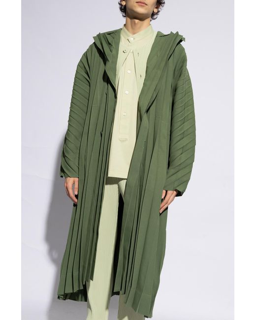 Homme Plissé Issey Miyake Green Pleated Coat, for men