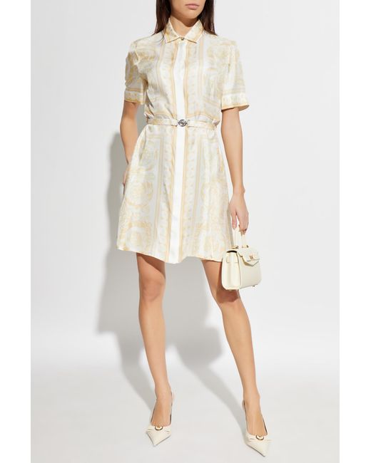Versace White Silk Dress With A Belt