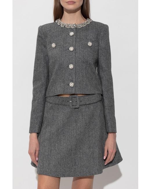 Self-Portrait Gray Herringbone Pattern Blazer