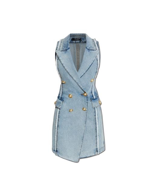 Balmain Blue Denim Dress With Raw Finish