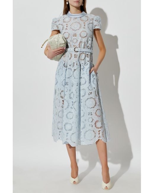 Self-Portrait Blue Lace Dress With Belt