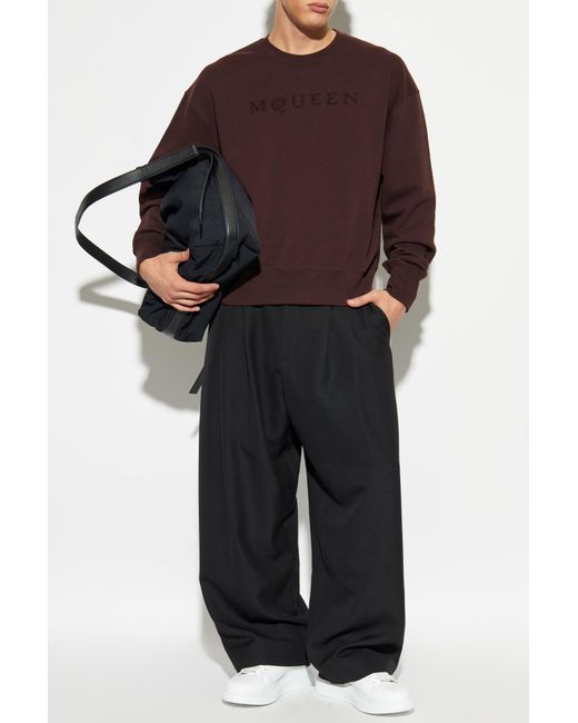 McQueen Brown Sweatshirt With A Logo And Velvet Finish for men