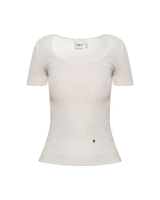 Chloé White Ribbed Fitted Top
