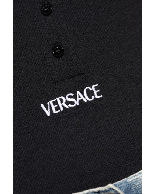 Versace Black Bodysuit With Embroidered Logo