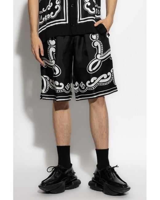 Dolce & Gabbana Black Silk Shorts With Print for men