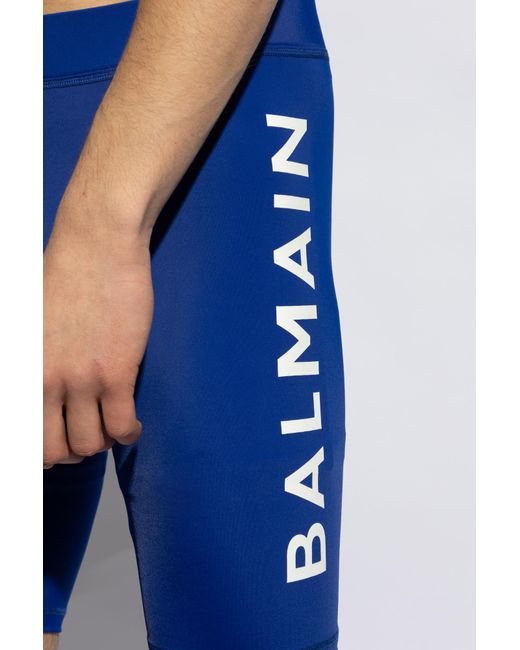 Balmain Blue Swim Shorts With Logo for men