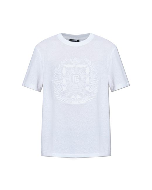 Balmain Green Linen T-Shirt for men