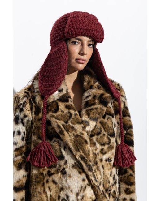 Etro Red Wool Hat With Ear Flaps