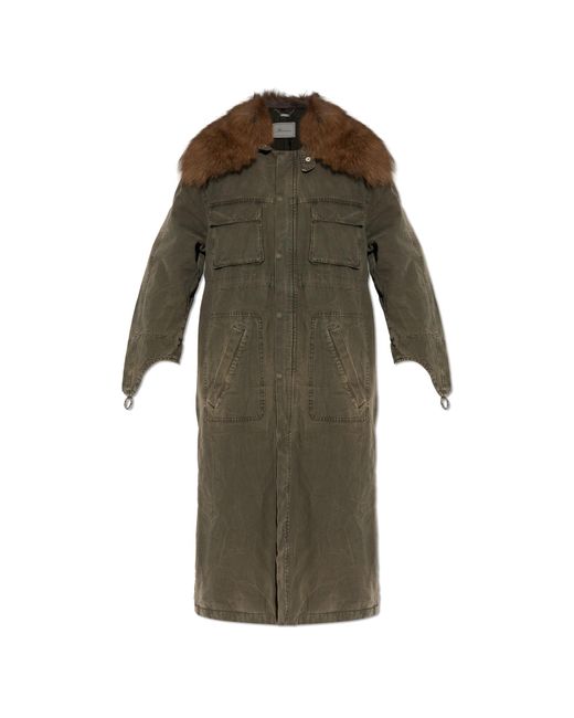 Blumarine Green Parka With Detachable Faux Fur Collar