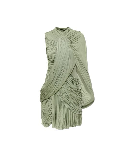 Balmain Green Short Dress With Draping