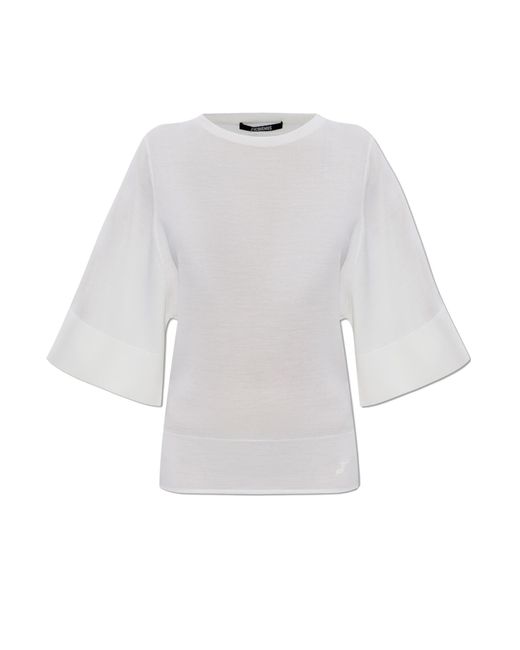 Jacquemus White Wool Top With Embroidered Logo