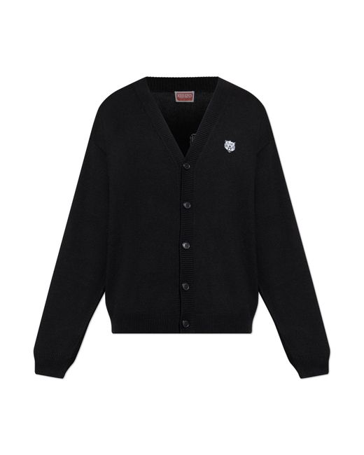 KENZO Black Cardigan With Logo Patch for men
