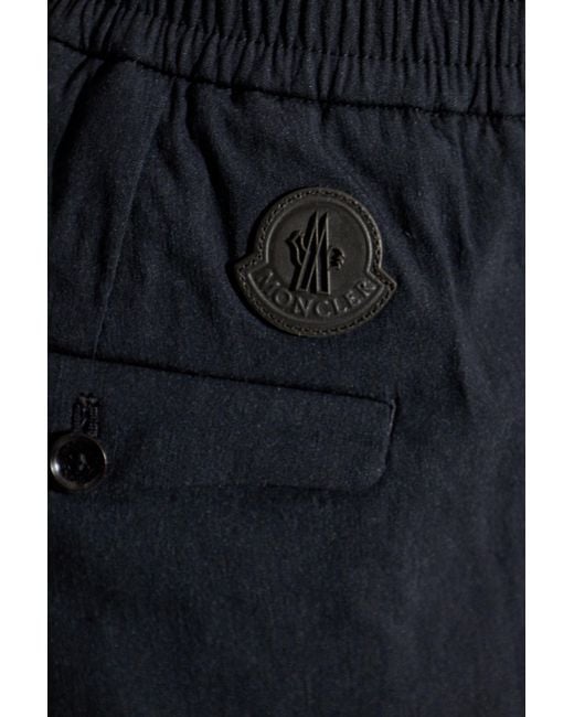 Moncler Blue Trousers With Logo Patch for men