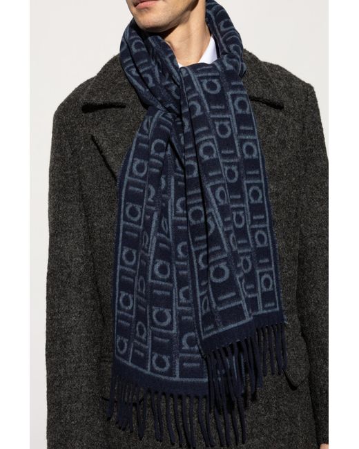 Ferragamo Blue Scarf With Monogram for men