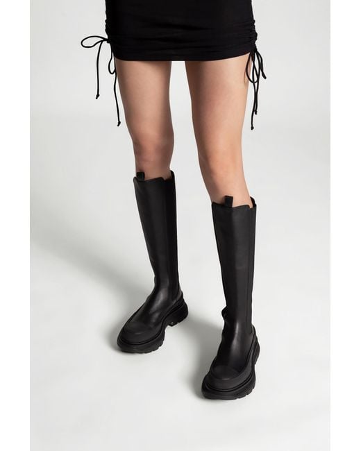 McQueen Black Leather Tread Slick Boots