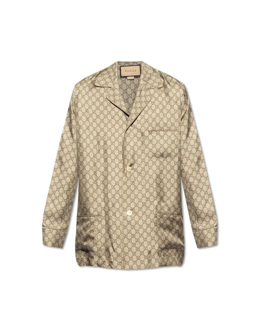 Gucci Natural Silk Shirt With Monogram, for men