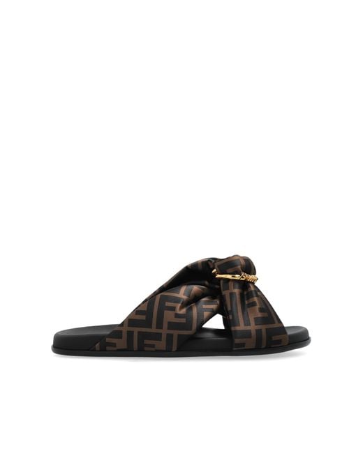 Fendi Black Slides With Logo