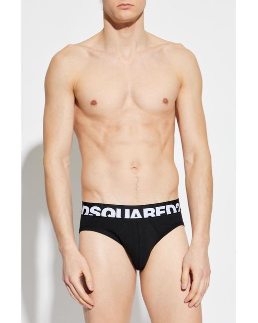 DSquared² Black Cotton Briefs With Logo for men