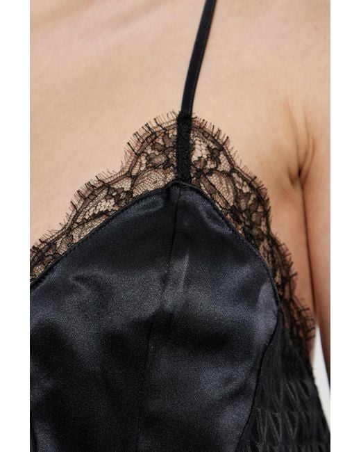 Versace Black Bodysuit With Lace Inserts,