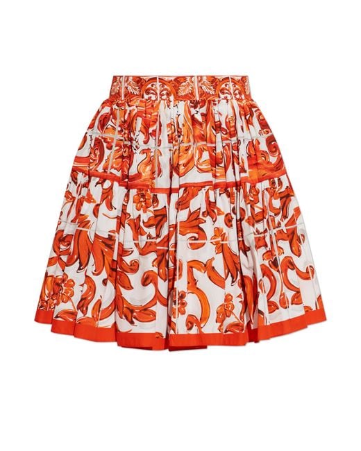 Dolce & Gabbana Red Skirt With 'Majolica' Print