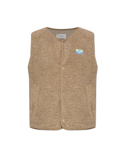 American Vintage Natural Fleece Vest With Logo Patch for men