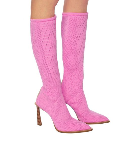 Fendi Jacquard Boots Pink
