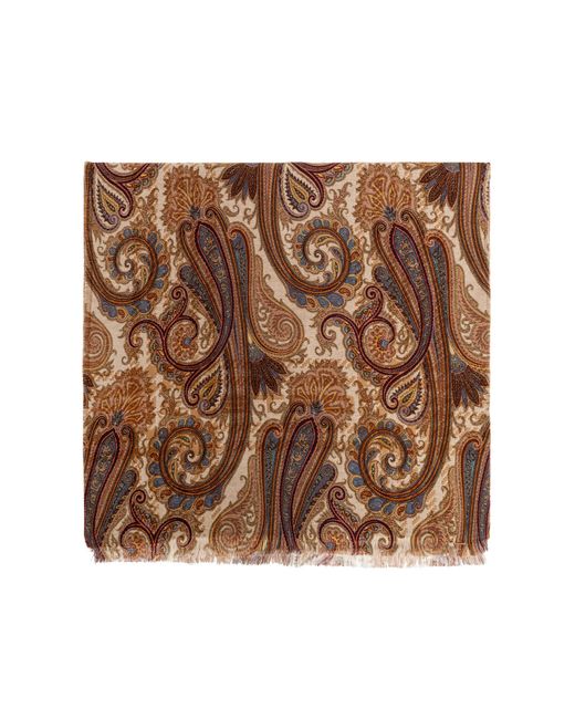 Etro Brown Wool Scarf With Raw Edges for men