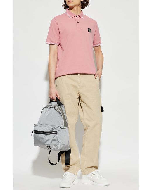 Stone Island Pink Polo With Logo Patch for men