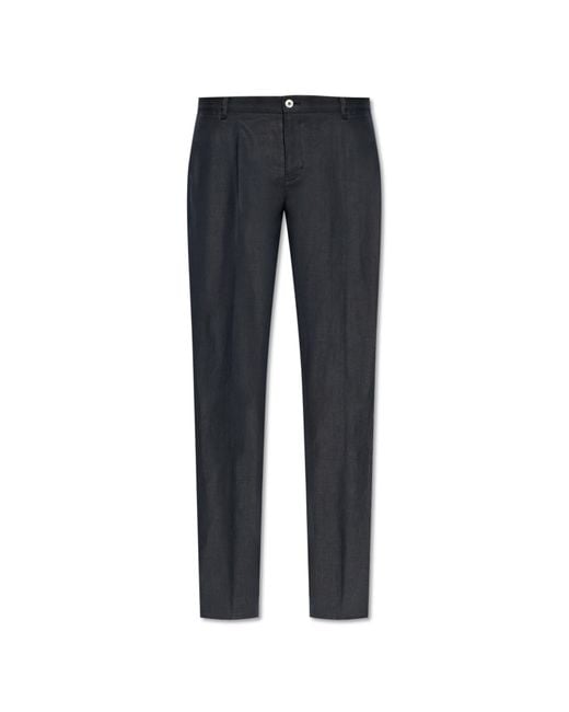 Dolce & Gabbana Blue Linen Pleated Trousers for men