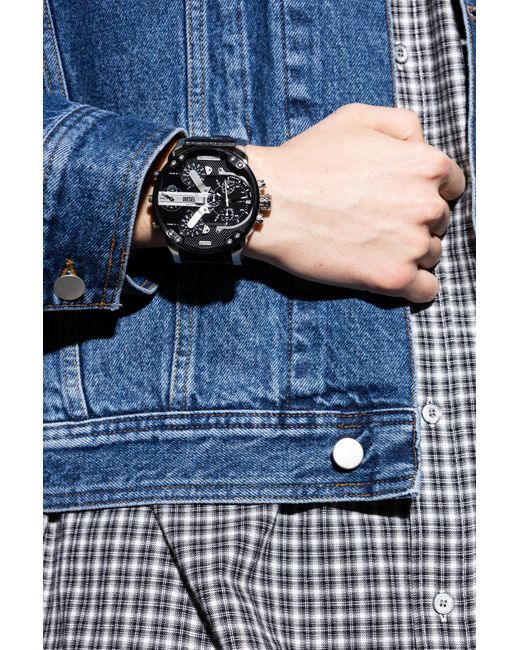 DIESEL Black Watch On A Leather Strap for men