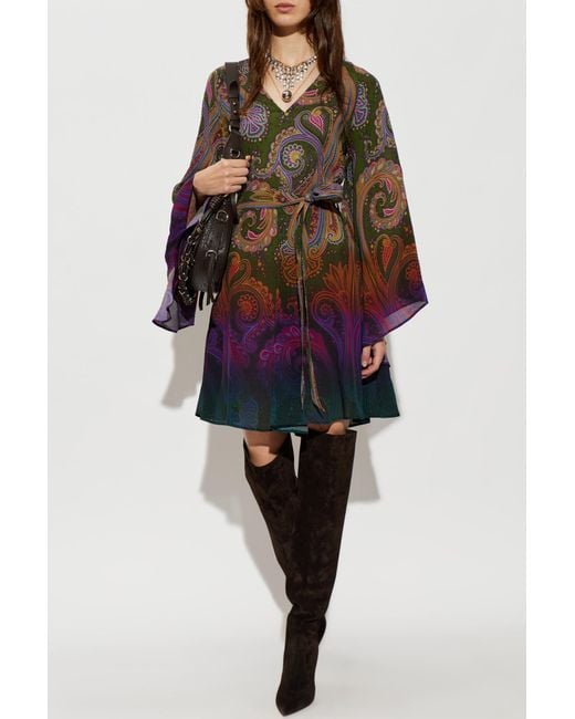 Etro Multicolor Dress With A Waist Belt