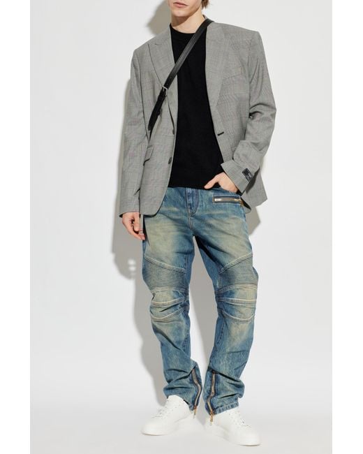 Balmain Gray Checked Pattern Blazer for men