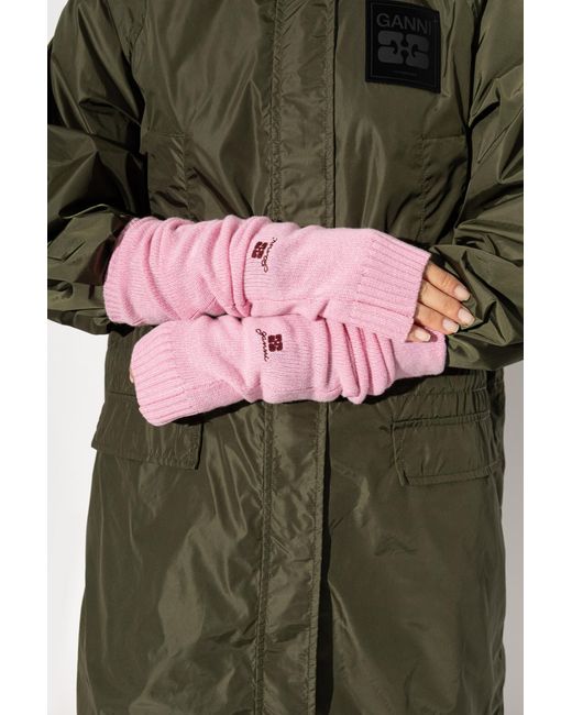 Ganni Pink Long Fingerless Gloves