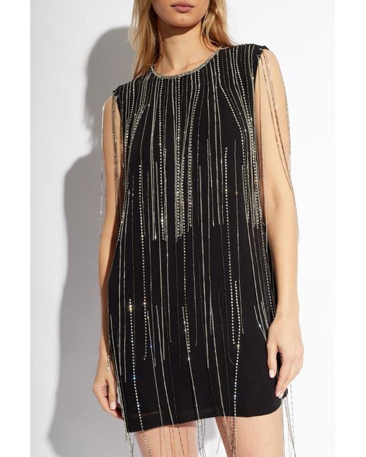AllSaints Black Ilia Diamante-embellished Recycled-polyester Mini Dress
