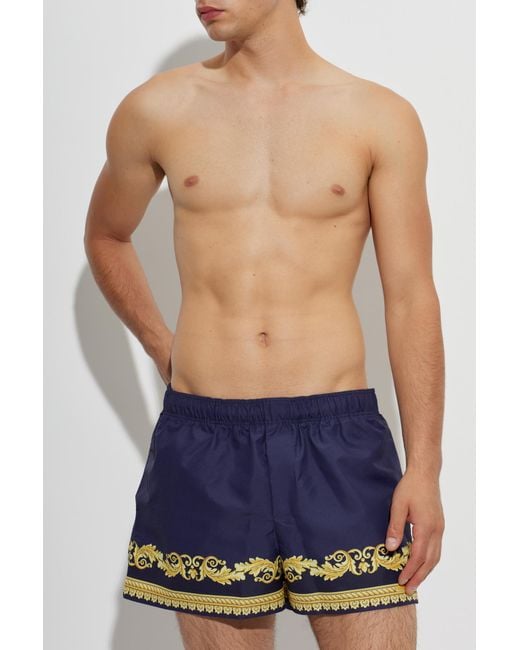 Versace Blue Swim Shorts With Print for men