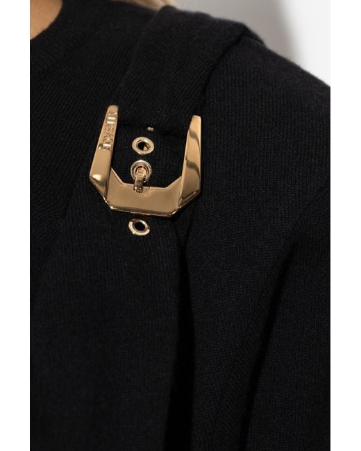 Versace Black Wool Sweater With Decorative Buckle,