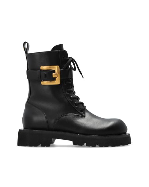 Balmain Black Leather Ankle Boots With A Buckle