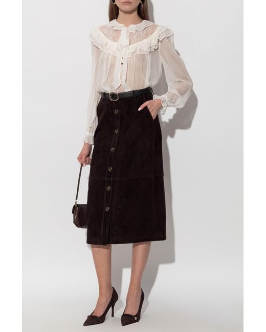 Self-Portrait Black Suede Skirt With Belt