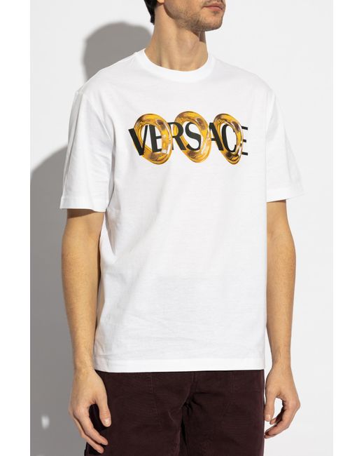 Versace White T-Shirt With Printed Logo for men