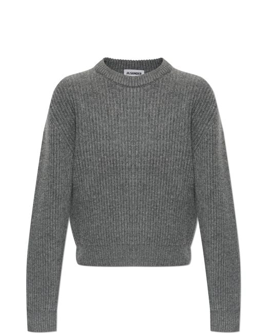 Jil Sander Gray Wool Sweater With A Crew Neck