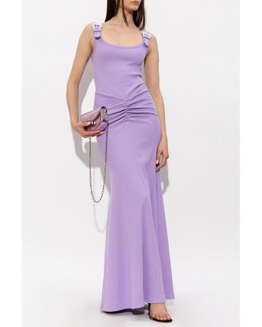 Versace Jeans Couture Purple Long Dress With Decorative Buckles On The Straps