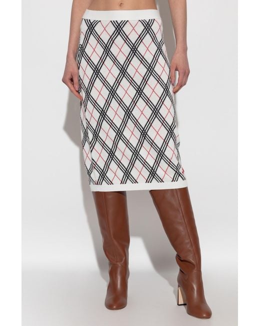 Burberry White Plaid Pattern Skirt