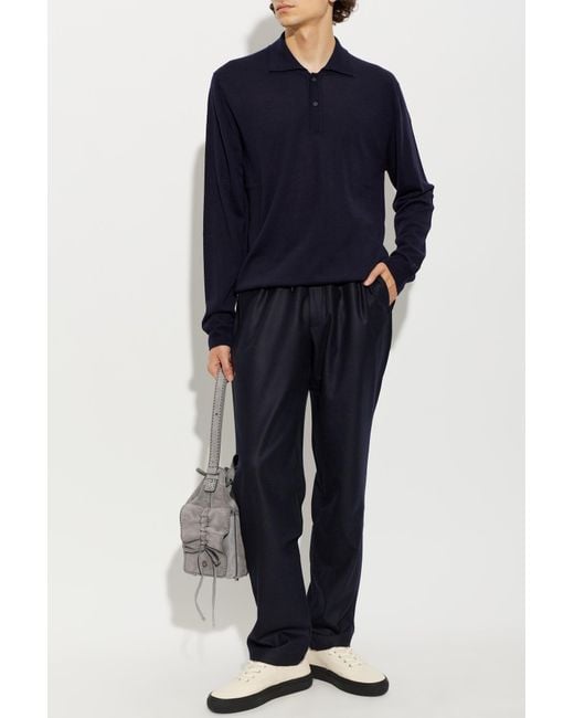 Woolrich Blue Wool Polo for men