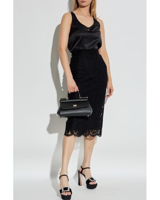 Dolce & Gabbana Black Silk Top With Logo-Shaped Appliqué
