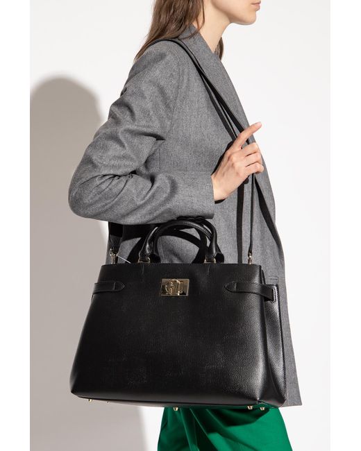 Furla Leather '1927 Large' Handbag in Black | Lyst