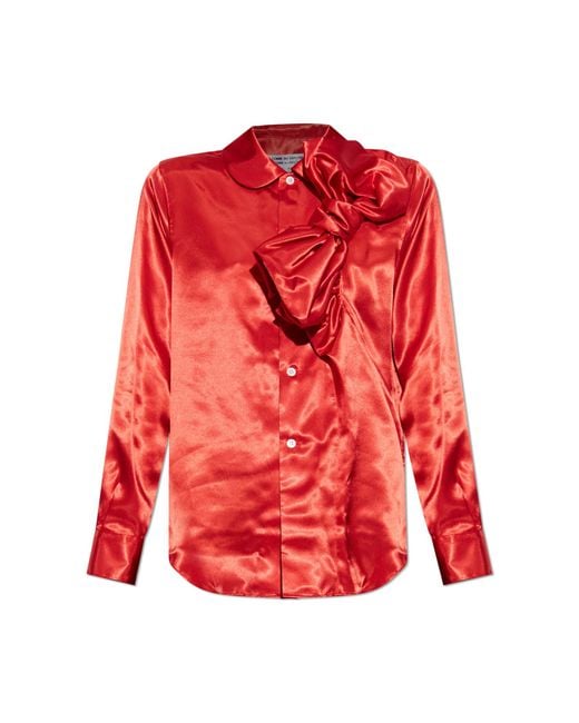CDG by Comme des Garcons Red Satin Shirt With Decorative Bow