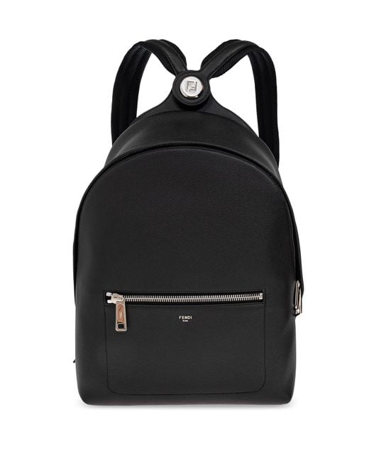 Fendi Black Leather Backpack With Logo for men