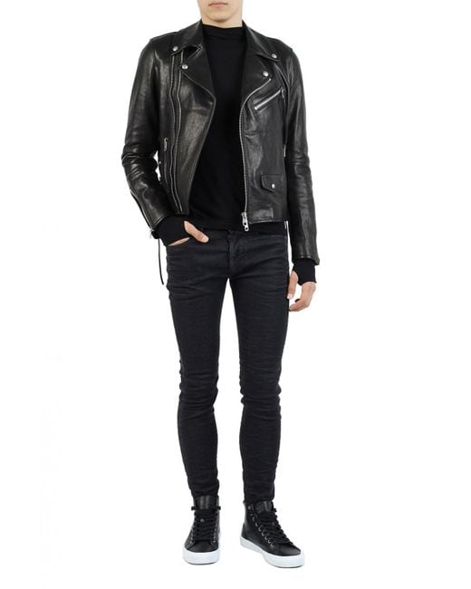 DIESEL Black Leather Biker Jacket for men