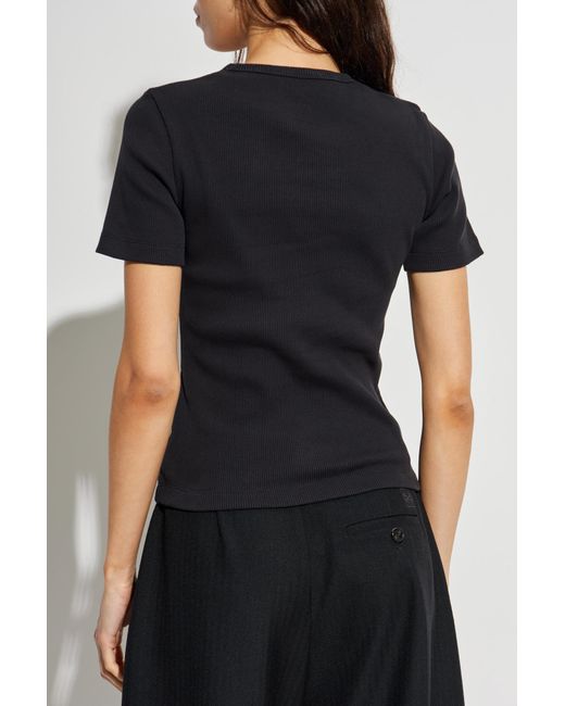 Tory Burch Black Ribbed Top With Logo Patch